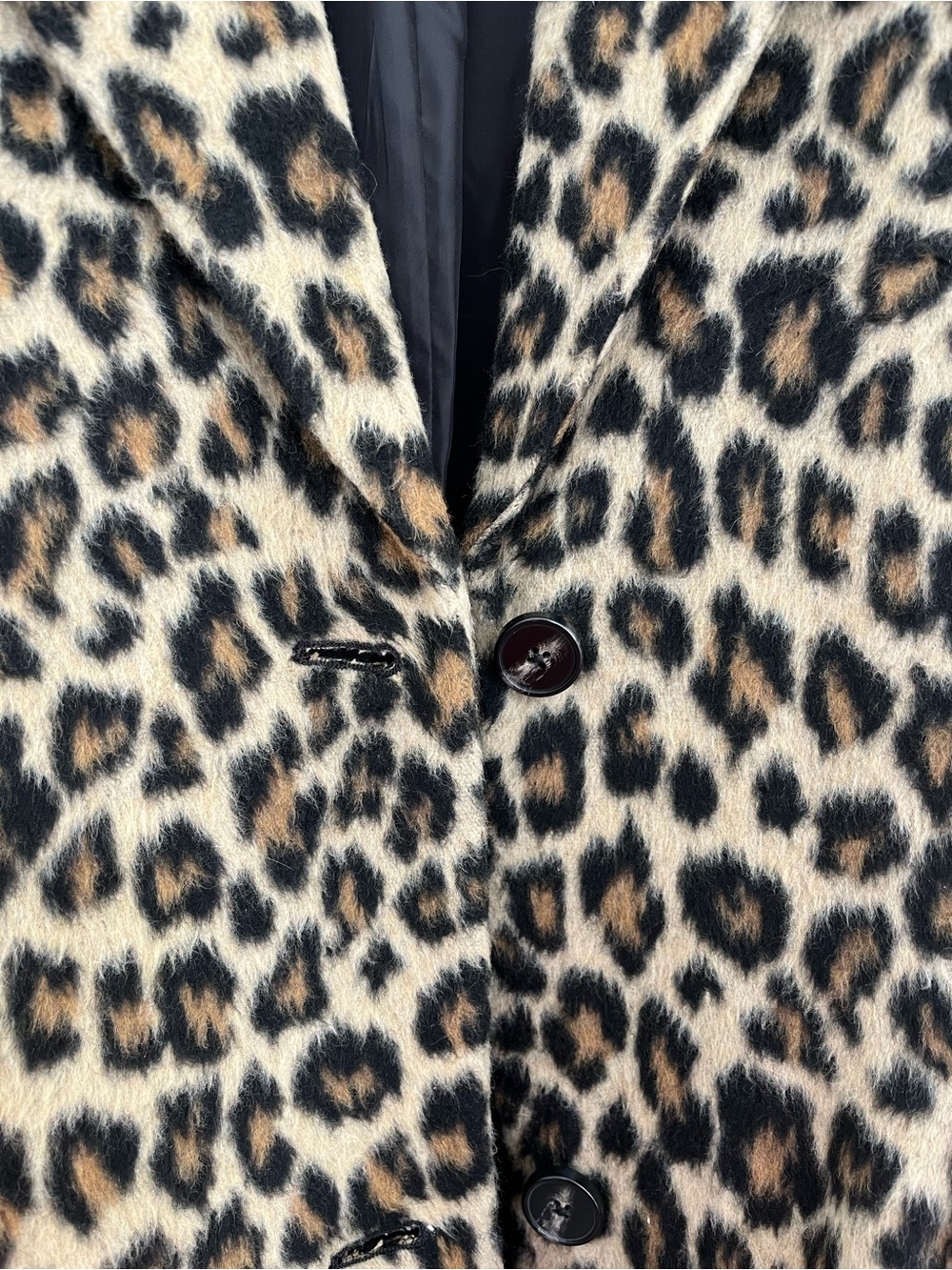 Express Leopard Print Long Coat - Black and Tan - Picture 3 of 10